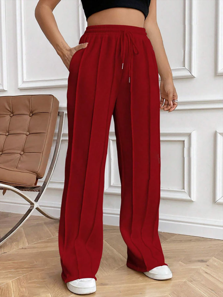Damen Weite High-Waist Plissee-Hose mit Tunnelzug und markanter Bügelfalte Drune