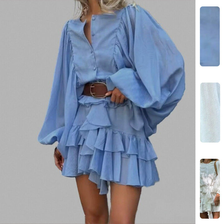 Damen Verspieltes Rüschenkleid mit voluminösen Ärmeln Drune
