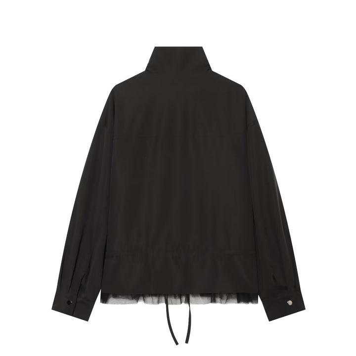 Damen Leichter Blouson mit Stehkragen, Tunnelzug‑Taille und Tüllsaum Drune