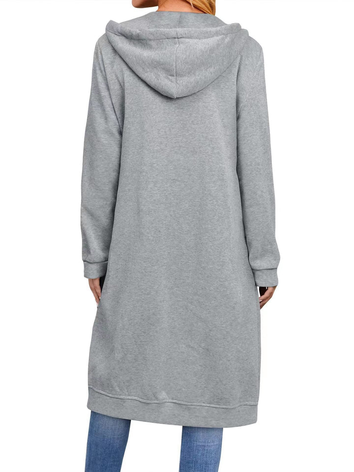 Damen Long Hoodie-Jacke aus bequemen Sweatmaterial mit Taschen Drune