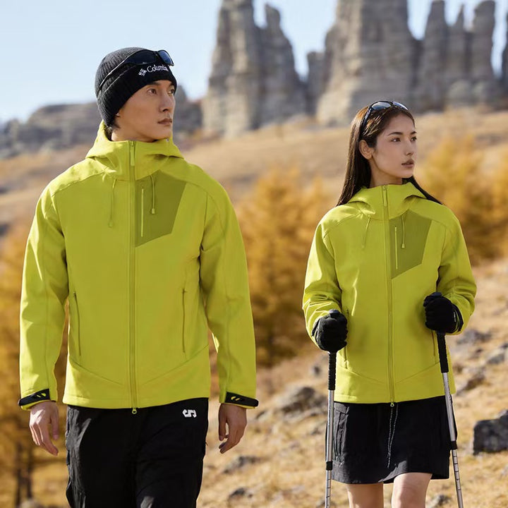 Unisex Softshell Outdoorjacke mit Kapuze, winddicht und elastisch Drune