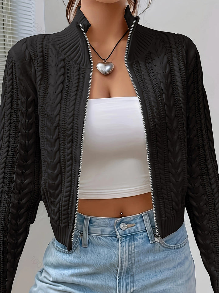 Damen Strickjacke mit angesagtem Zipper und detailreicher Struktur Drune