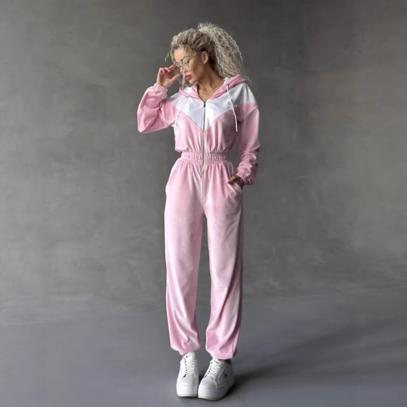 Damen Fleece-Sportanzug mit modernem Reißverschluss und elastischem Bund Drune