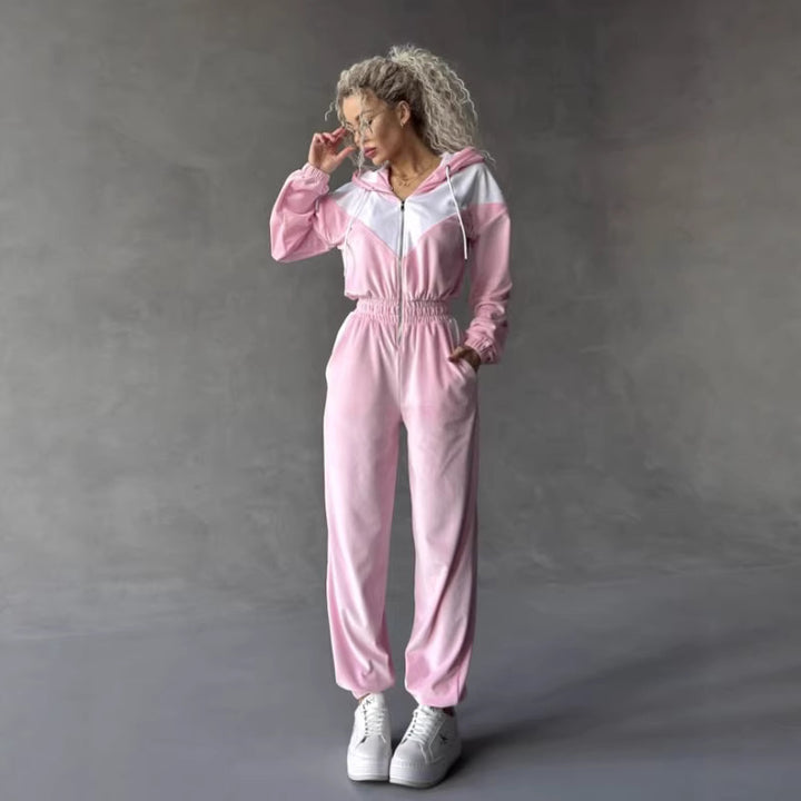 Damen Fleece-Sportanzug mit modernem Reißverschluss und elastischem Bund Drune