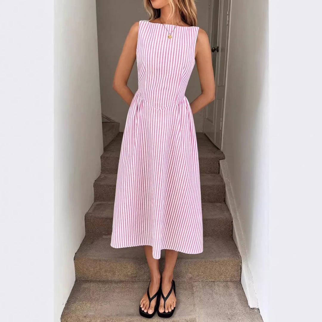 Damen Elegantes Midi-Kleid im Streifenlook Drune