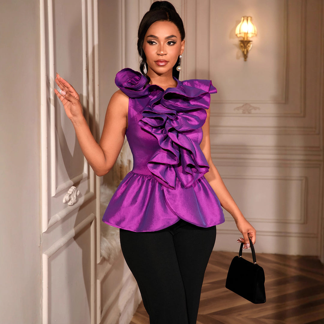 Damen Luxus Peplum-Top mit kreativen Rüschen Drune