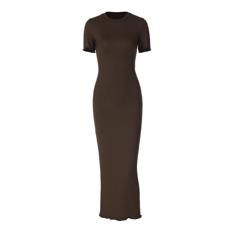 Damen Elegantes figurbetontes Maxikleid mit kurzem Ärmelschnitt Drune