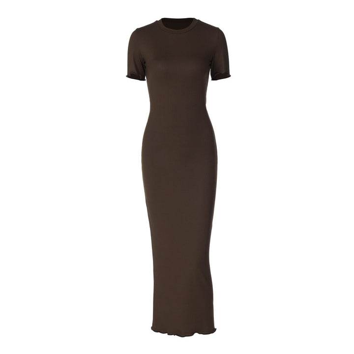 Damen Elegantes figurbetontes Maxikleid mit kurzem Ärmelschnitt Drune