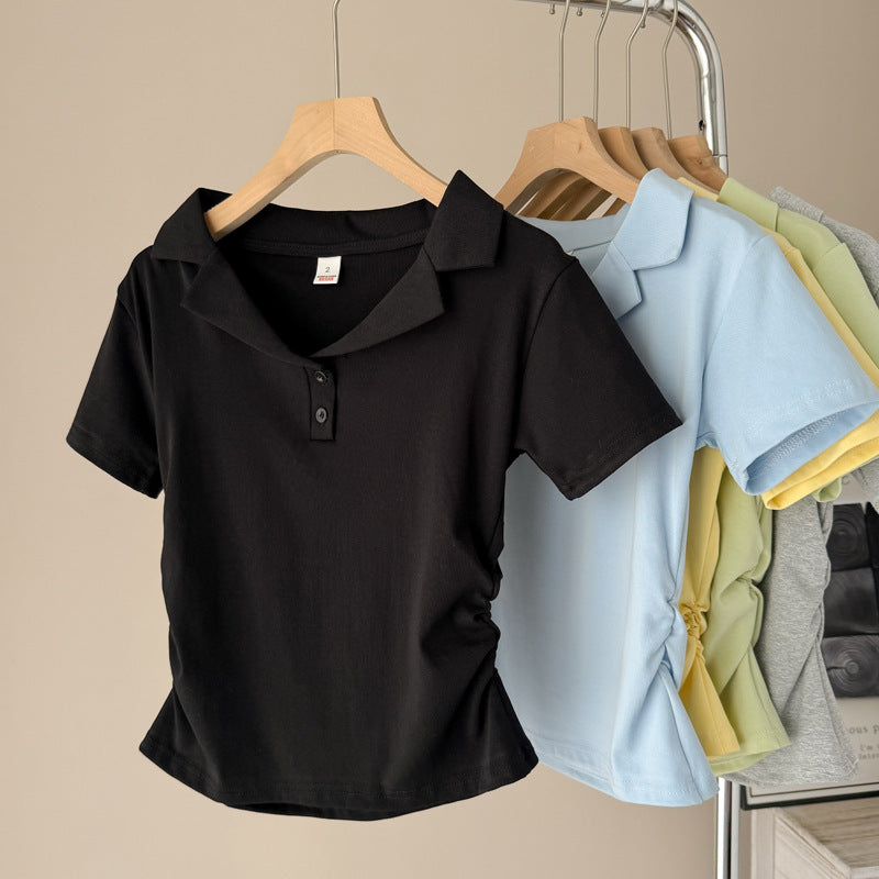 Damen Poloshirt mit kurzen Ärmeln und Kordelzugdetail Drune