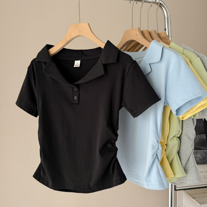 Damen Poloshirt mit kurzen Ärmeln und Kordelzugdetail Drune