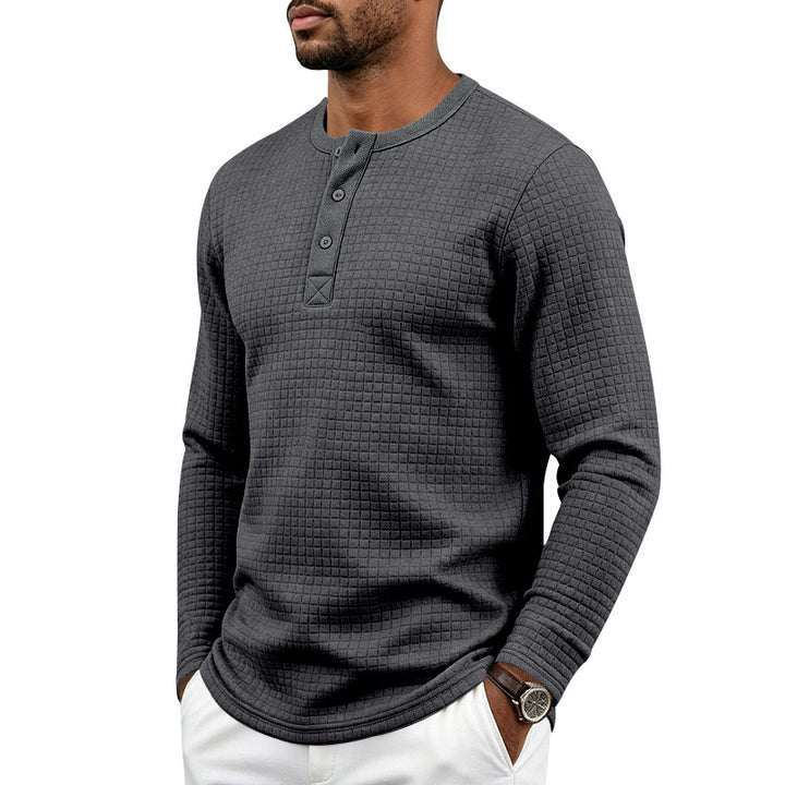 Herren Strukturiertes Waffel-Thermalshirt mit Henley-Knopfleiste und gerundetem Saum Drune