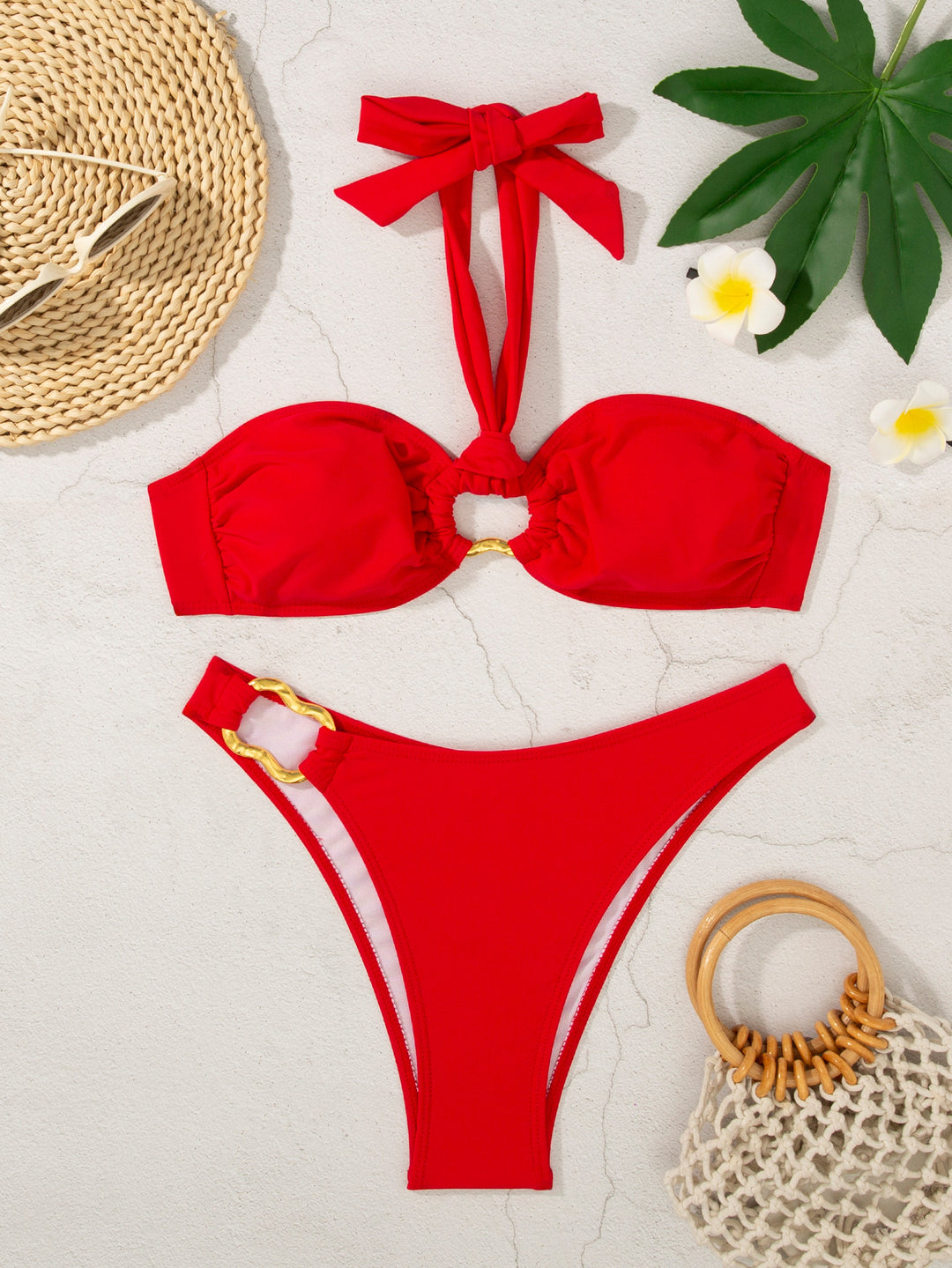 Damen Bikini-Set mit dekorativem Ring und verstellbarem Halterneck Drune