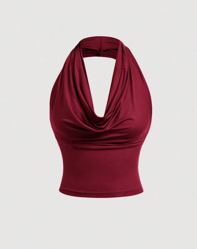 Damen Neckholder-Cropped-Top mit Wasserfall-Ausschnitt und taillierter Passform Drune