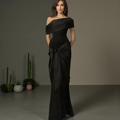 Damen Langarm Maxikleid mit asymmetrischem Schnitt und dekorativen Drapierungen Drune