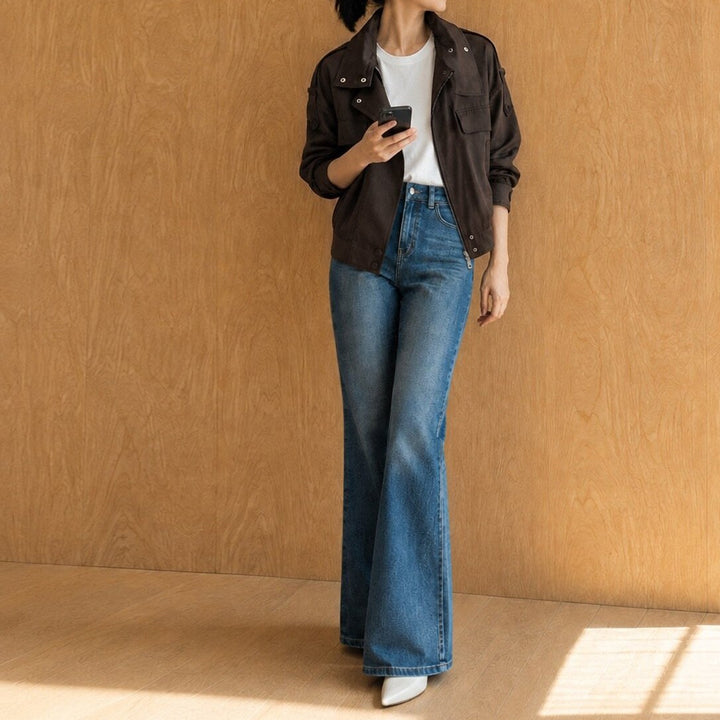 Damen elegante Utility-Jacke mit hohem Kragen Drune