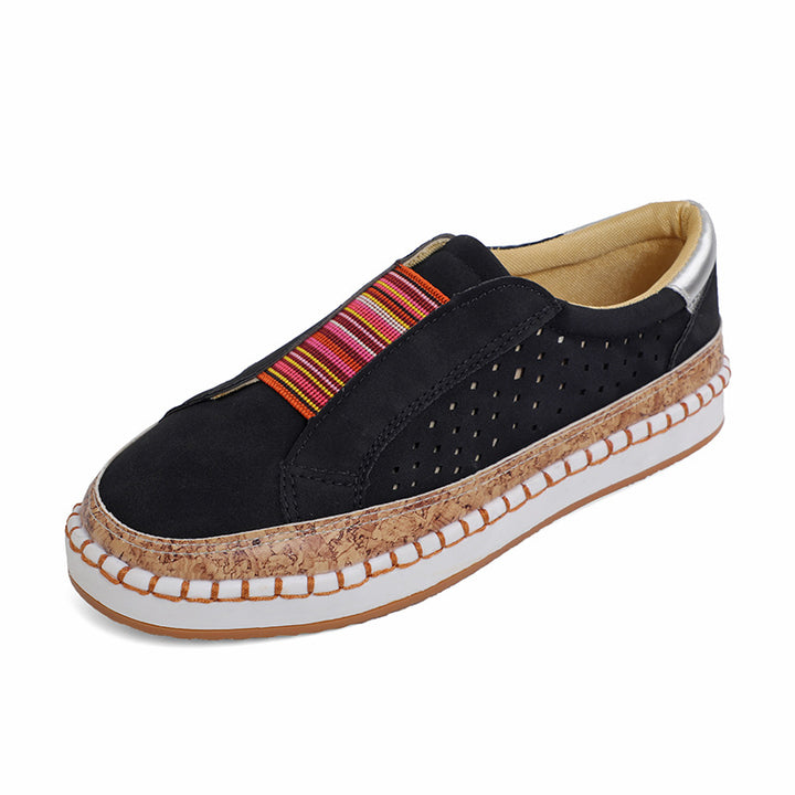 Damen nan leichte Slipper-Sneaker mit Korkrand und perforiertem Obermaterial Drune