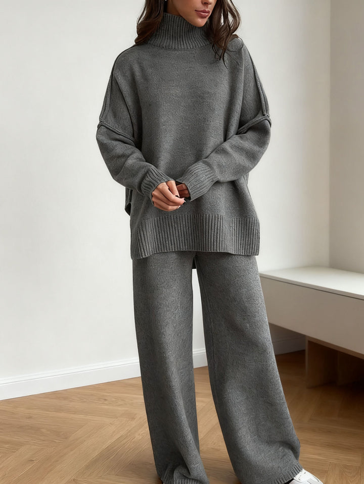 Damen kuscheliger Strickanzug mit hohem Kragen und weitem Schnitt Drune