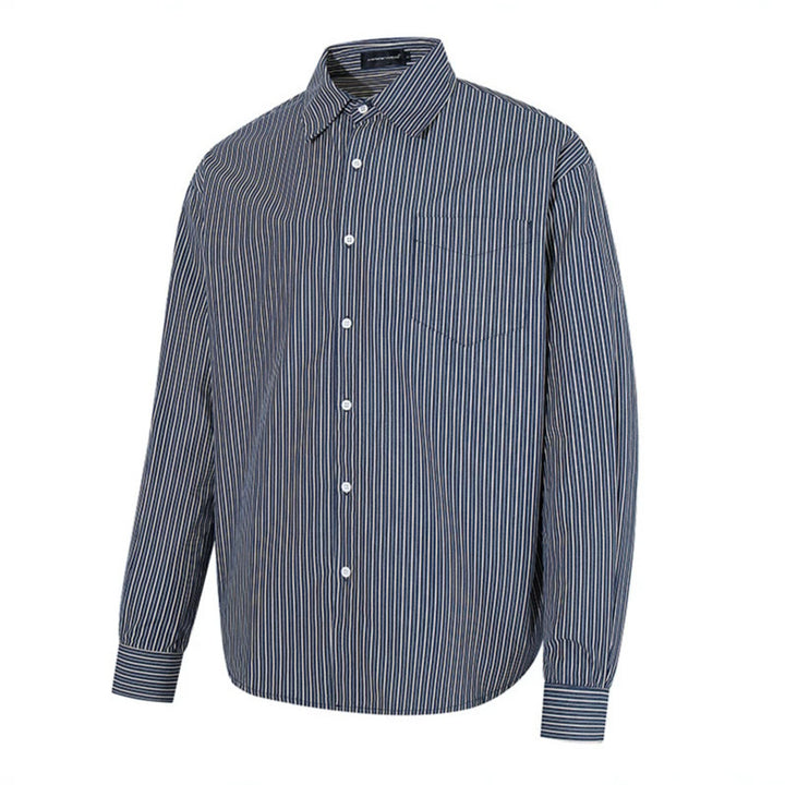 Herren Gestreiftes Oversize-Hemd aus Baumwollmix mit Kentkragen und Brusttasche Drune