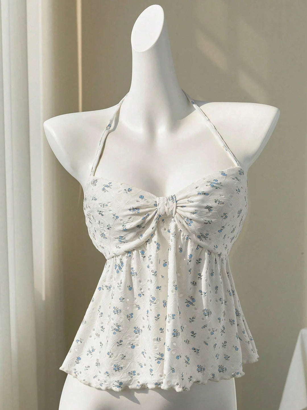 Damen romantisches Strandtop mit floralem Design und verspieltem Knoten Drune