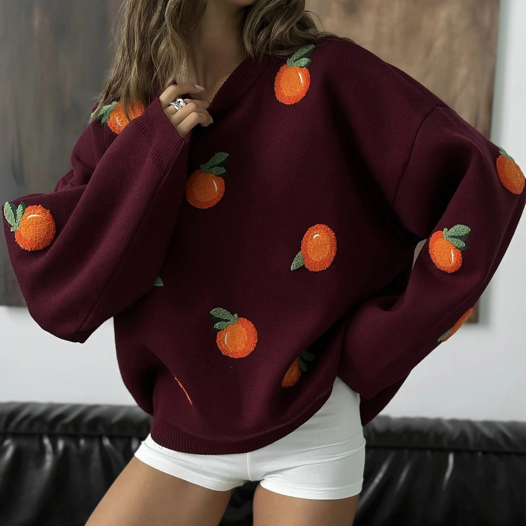 Damen Oversized Pullover mit bunten Stickdetails Drune