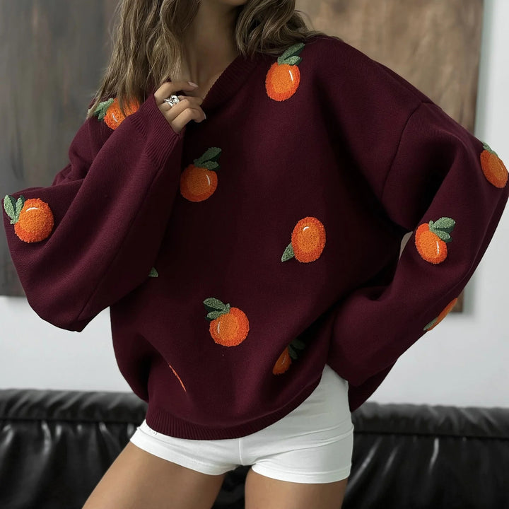 Damen Oversized Pullover mit bunten Stickdetails Drune