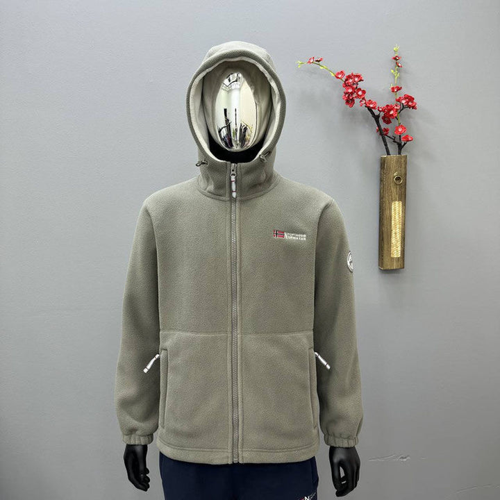 Herren Fleece-Kapuzenjacke mit windabweisender Oberfläche und Reißverschlusstaschen Drune