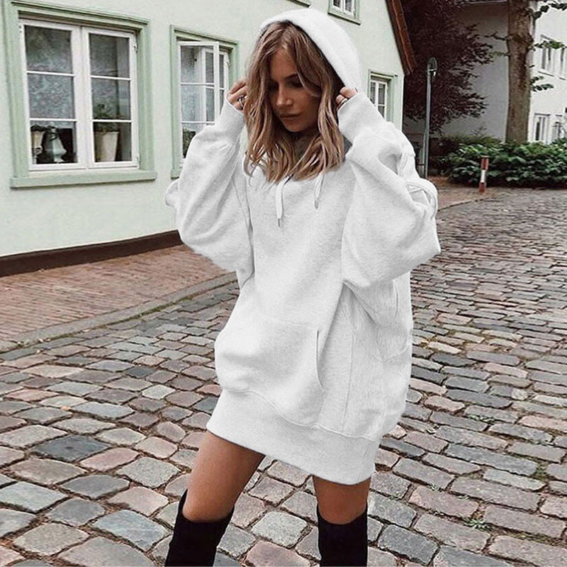 Damen Hoodie Kleid im lässigen Oversize-Stil mit Kängurutasche Drune