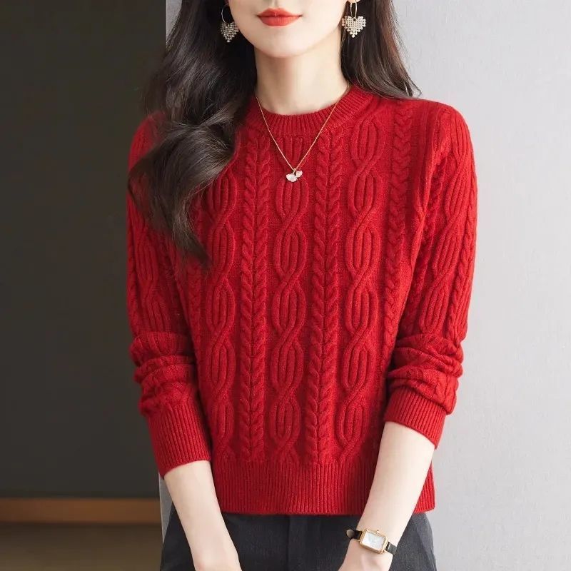 Damen Strickpullover mit Zopfmuster und hohem Kragen Drune