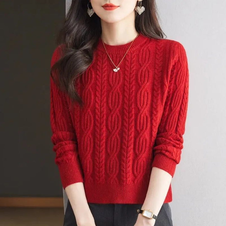 Damen Strickpullover mit Zopfmuster und hohem Kragen Drune