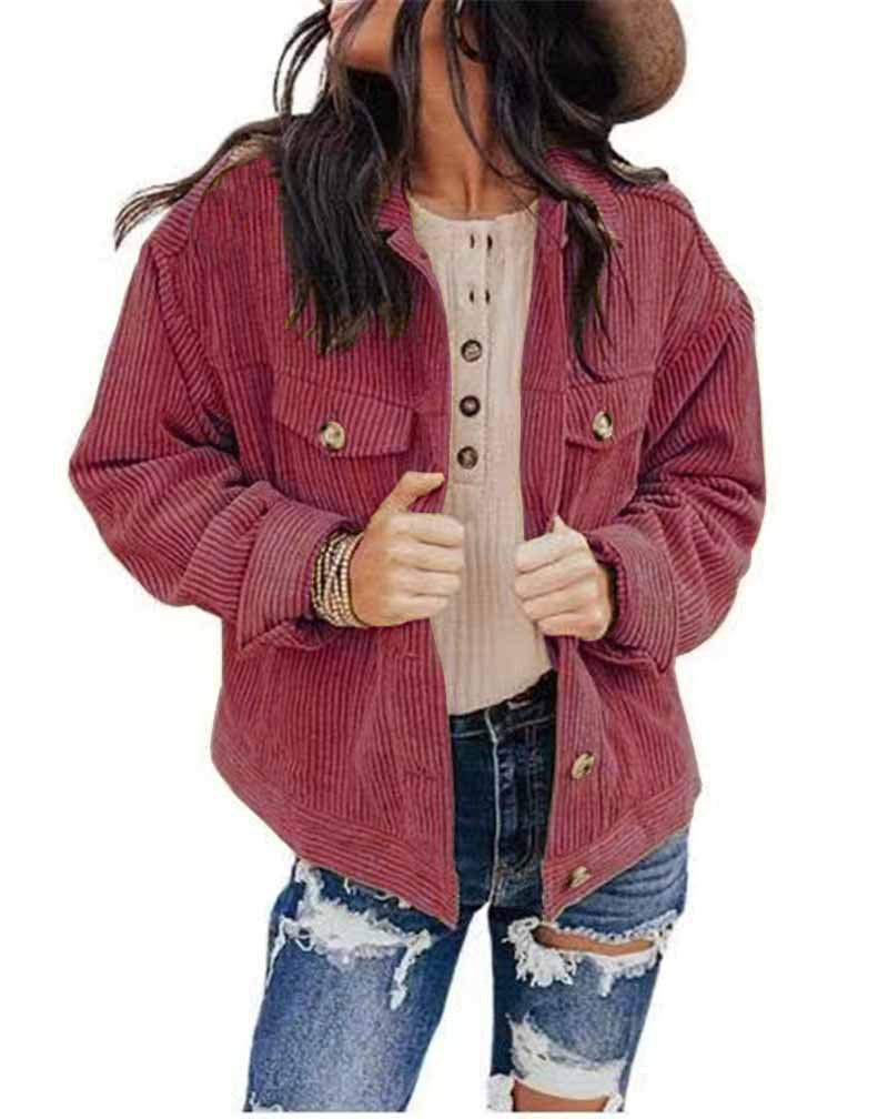 Damen lässige Kordjacke im Oversized-Schnitt mit Knopfdetails Drune