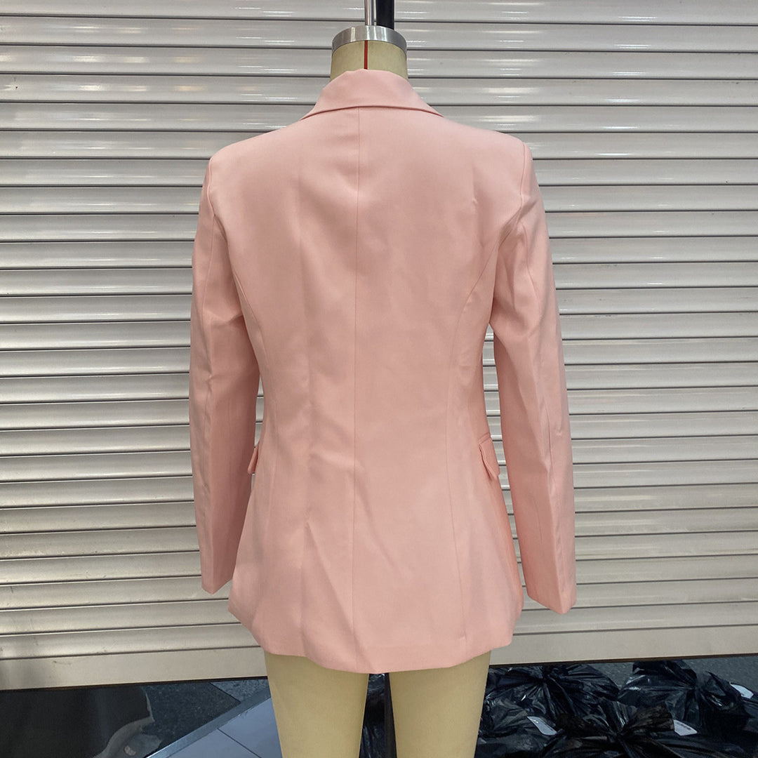 Damen nan eleganter Langblazer mit dekorativen Knotenverschlüssen und Pattentaschen Drune
