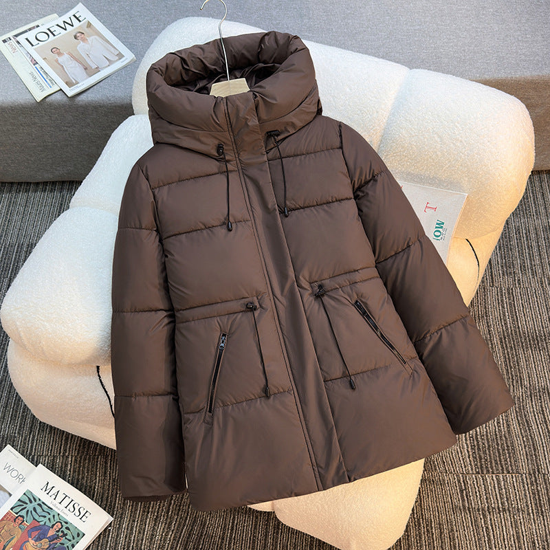 Damen Boxy‑Pufferjacke mit wattierter Isolierung, Steh‑Kapuze und Kordelzügen Drune