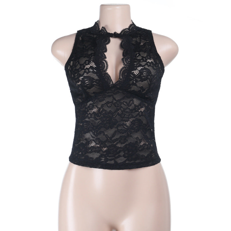 Damen Spitzenoberteil mit hochgeschlossenem Design und romantischen Details Drune
