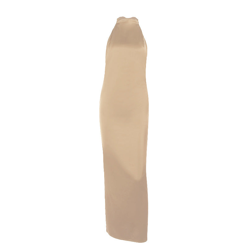 Damen elegantes Maxikleid mit hohem Kragen und figurbetontem Schnitt Drune