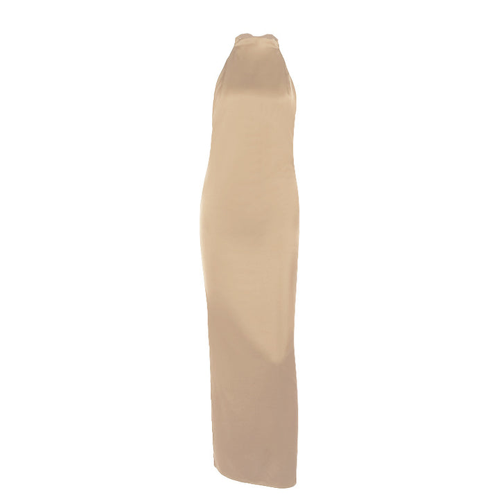 Damen elegantes Maxikleid mit hohem Kragen und figurbetontem Schnitt Drune