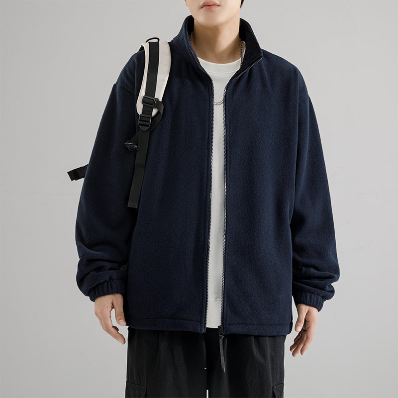 Herren Fleecejacke mit Stehkragen, durchgehendem Reißverschluss und elastischen Bündchen Drune