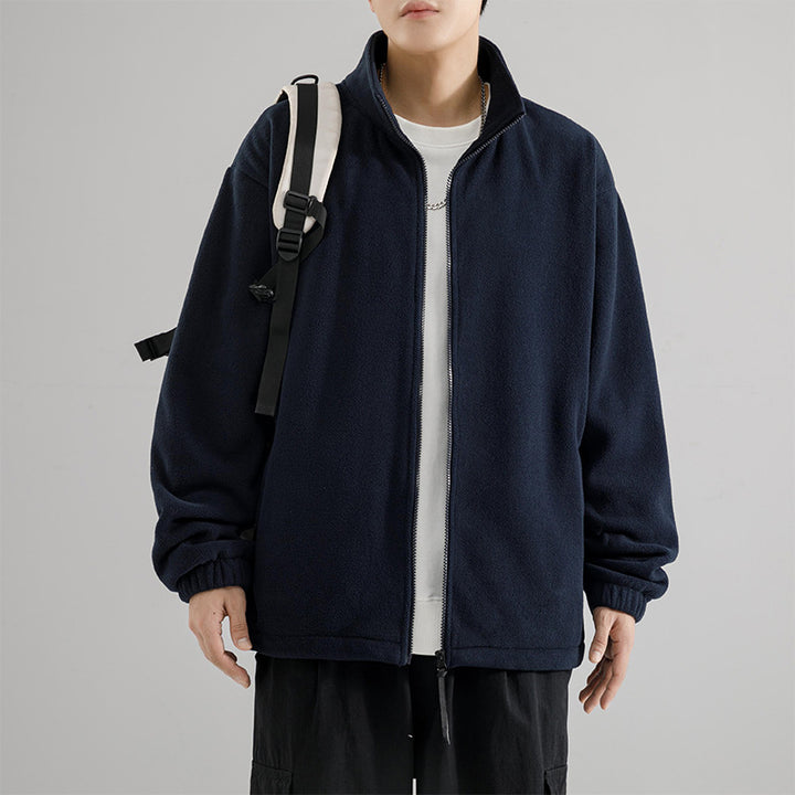 Herren Fleecejacke mit Stehkragen, durchgehendem Reißverschluss und elastischen Bündchen Drune