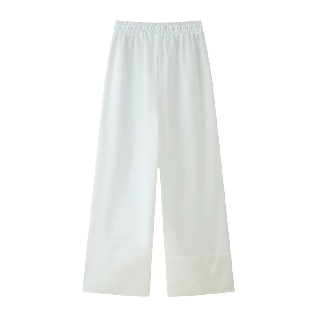 Damen nan leichte Culotte-Hose mit hohem Elastikbund, verstellbarem Kordelzug, Eingrifftaschen und besticktem Saum Drune