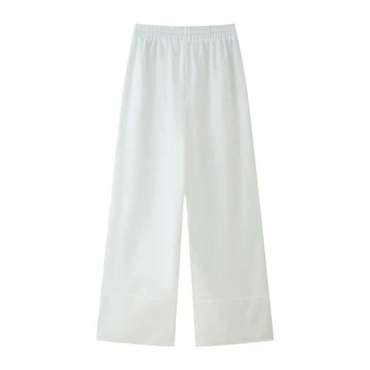 Damen nan leichte Culotte-Hose mit hohem Elastikbund, verstellbarem Kordelzug, Eingrifftaschen und besticktem Saum Drune