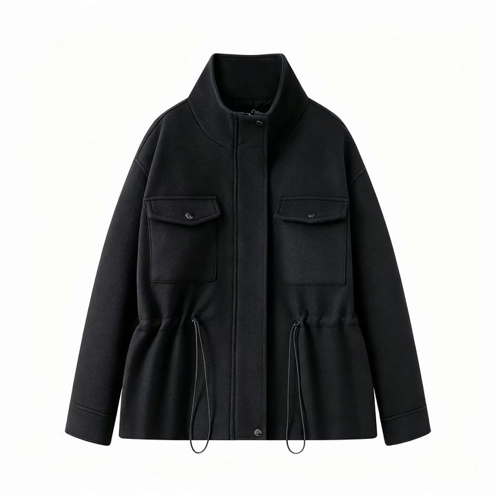 Damen nan taillierende Parka‑Jacke mit hohem Stehkragen, Tunnelzugtaillen und aufgesetzten Pattentaschen Drune