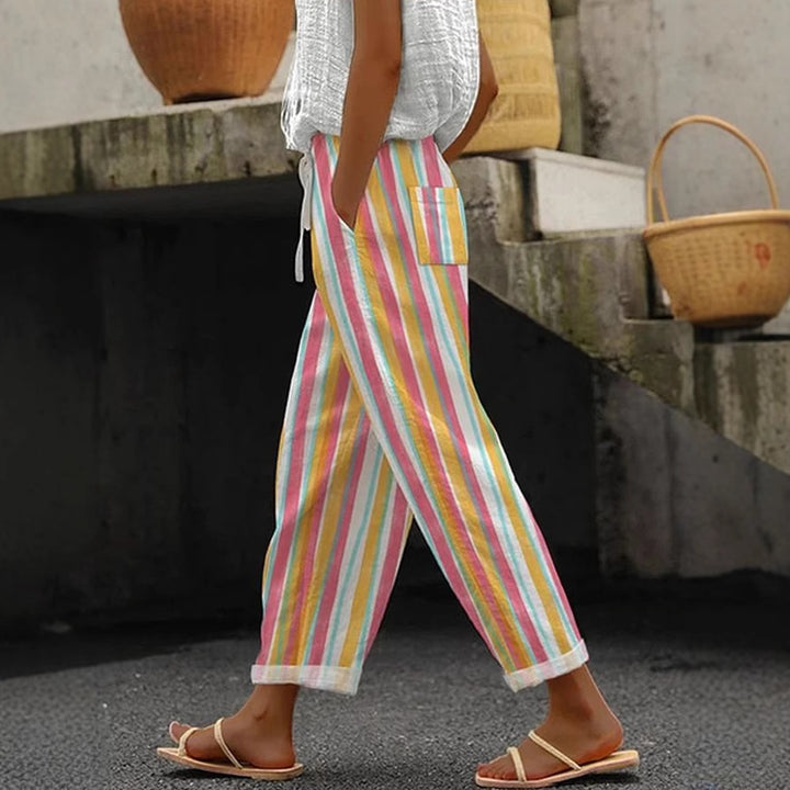 Damen Weite Leinenhose mit handgewebtem Muster Drune