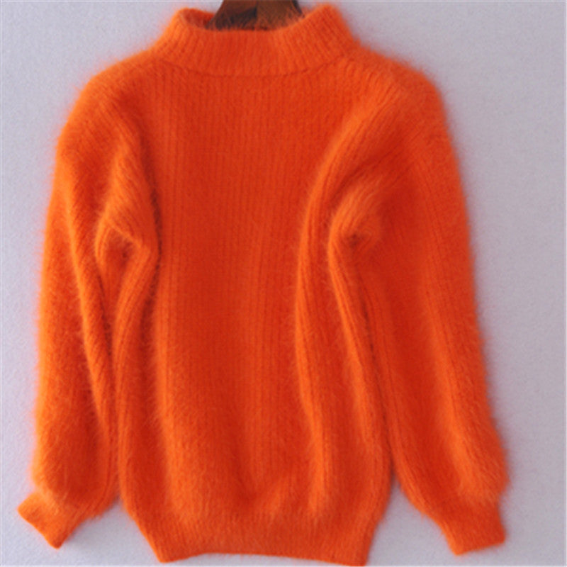 Damen Flauschiger Mohair-Mix Pullover mit Stehkragen und Oversize-Silhouette Drune