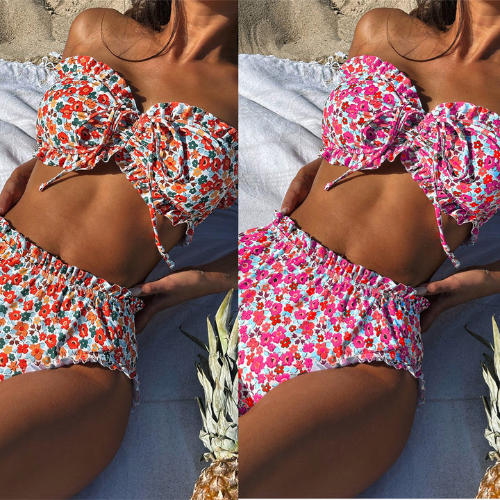 Damen Bandeau-Bikini-Set mit verspieltem Rüschendesign Drune