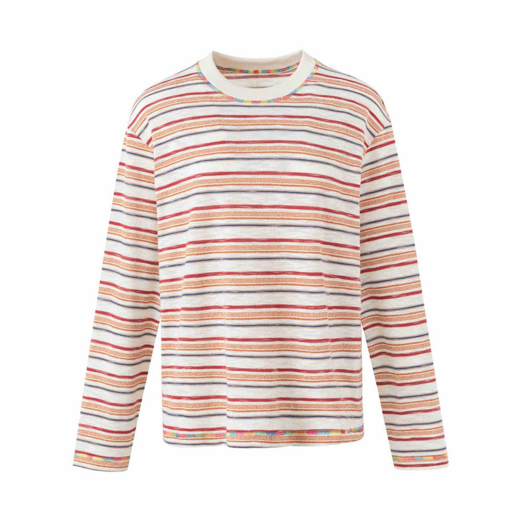 Damen Leichtes gestreiftes Langarm-Strickshirt mit Rundhalsausschnitt Drune