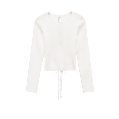 Damen Kurzgeschnittenes Geripptes Feinstrick-Longsleeve mit Tunnelzug Drune