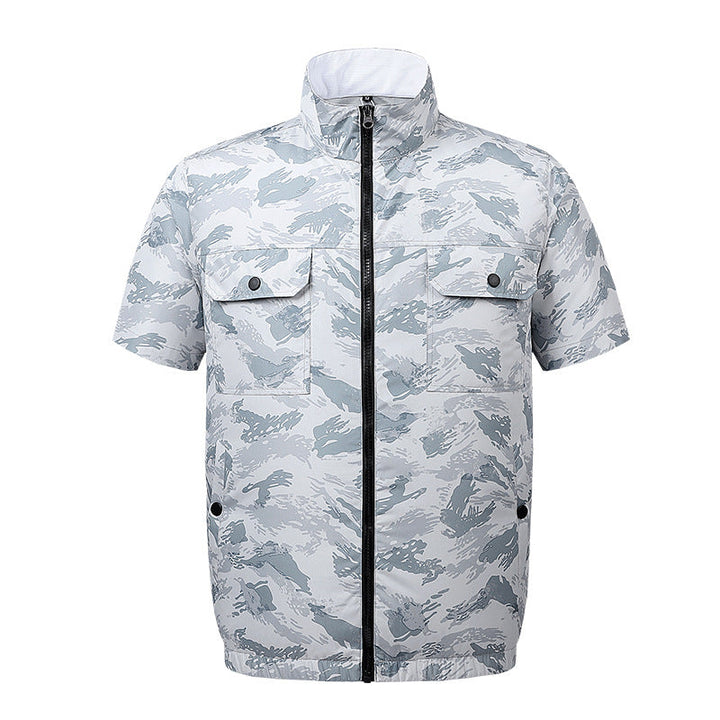 Herren nan leichte kurzärmelige Freizeitjacke mit Stehkragen, Reißverschluss und Brusttaschen Drune
