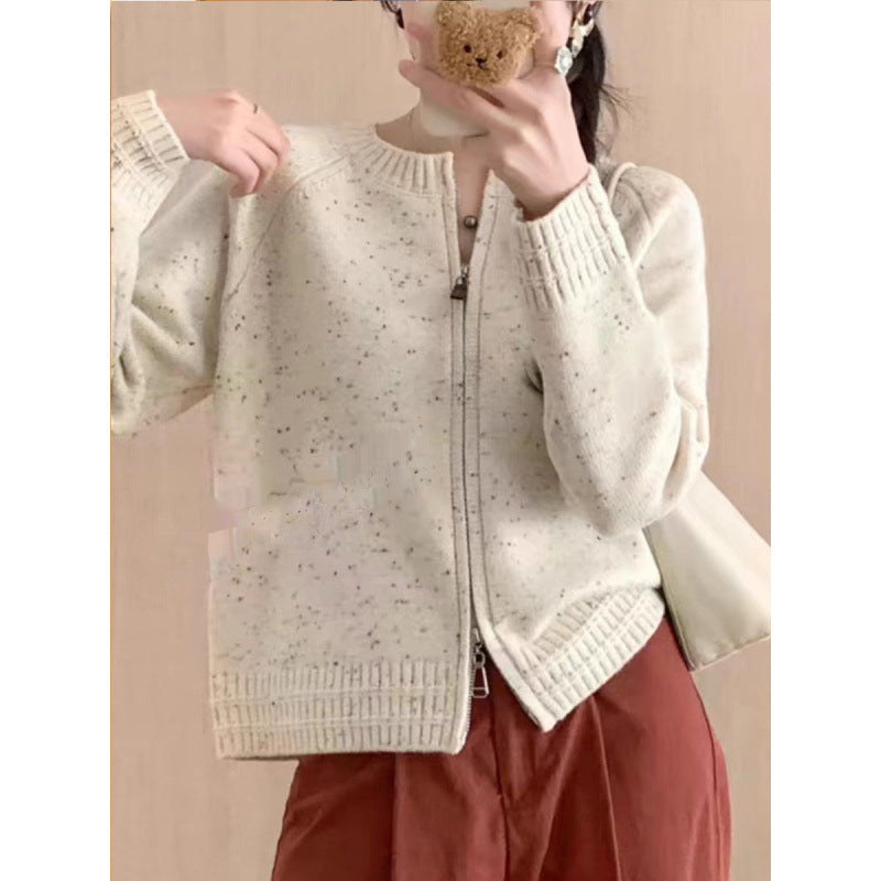 Damen Strickjacke mit Reißverschluss und hohem Kragen Drune