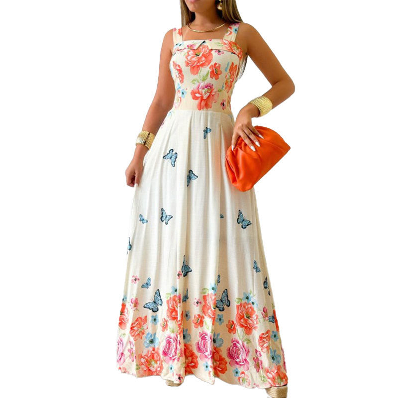 Damen Maxikleid mit floralem Design und verstellbaren Trägern Drune