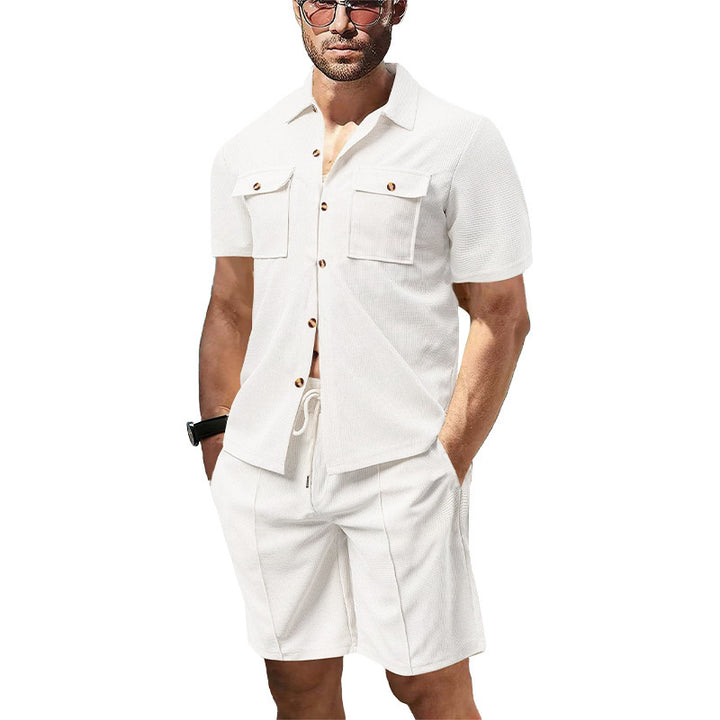 Herren lässiges Kurzarm-Hemd und Shorts-Set mit praktischen Taschen Drune