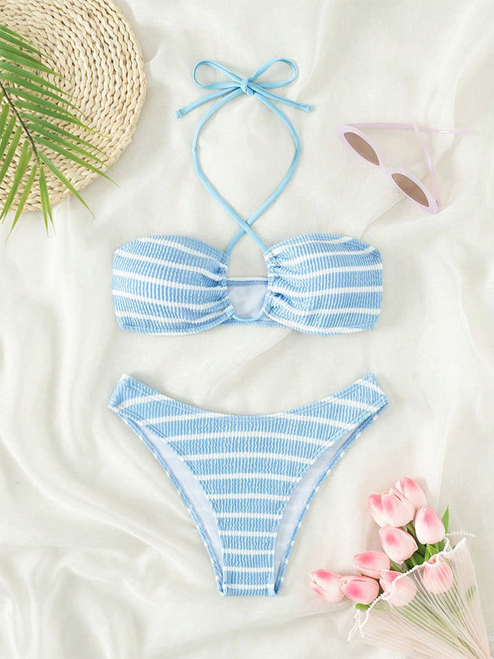 Damen Bandeau-Bikini mit stilvollem Streifendesign Drune